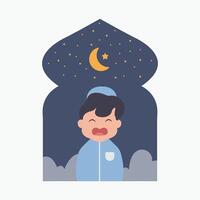 contento eid mubarak con ragazzo personaggio illustrazione semplice concetto carino cartone animato musulmano vettore