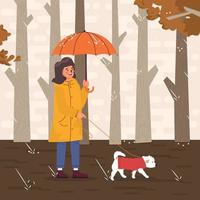 donna e il suo cane nella foresta pluviale vettore