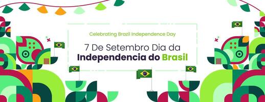 brasile indipendenza giorno bandiera nel moderno colorato geometrico stile. nazionale indipendenza giorno saluto carta con tipografia. orizzontale sfondo per nazionale vacanza celebrazione festa vettore