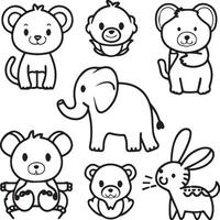 carino bambino animali colorazione pagine. carino bambino animali schema vettore