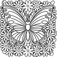 farfalle e fiori colorazione pagine per colorazione libro vettore