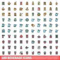 100 bevanda icone impostare, colore linea stile vettore