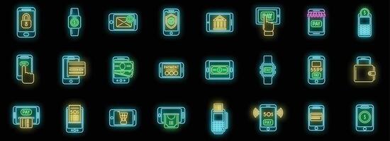 le icone di pagamento mobile impostano il neon vettoriale