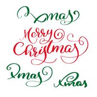 Buon Natale rosso vettoriale Lettering calligrafico testo e set di testo di Natale verde per auguri di design. Poster di regalo di auguri di vacanza. Calligrafia moderna Font