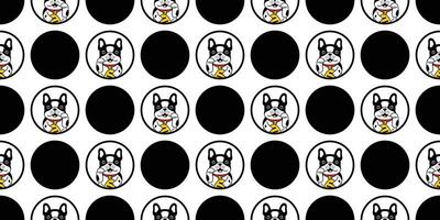 cane senza soluzione di continuità modello francese bulldog fortunato gatto Giappone maneki neko polka punto vettore sciarpa isolato ripetere sfondo piastrella sfondo cartone animato cucciolo animale domestico illustrazione scarabocchio design