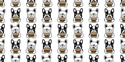 cane senza soluzione di continuità modello francese bulldog vettore Hamburger cibo cucciolo animale domestico ripetere sfondo sciarpa isolato cartone animato scarabocchio piastrella sfondo illustrazione design