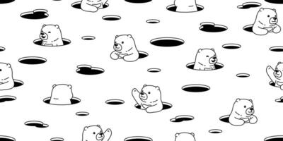 orso senza soluzione di continuità modello polare orso vettore buco nascondere sciarpa isolato cartone animato ripetere sfondo piastrella sfondo scarabocchio illustrazione bianca design