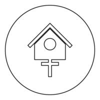 uccello scatola storno Casa birdhouse Nidificazione icona nel cerchio il giro nero colore vettore illustrazione Immagine schema contorno linea magro stile