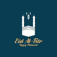 eid al Fitr mubarak logo design con il concetto di lanterne e moschee. logo per saluti, amicizia, I musulmani e celebrazione vettore