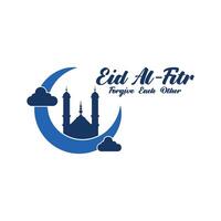 eid al Fitr mubarak logo design con il concetto di lanterne e moschee. logo per saluti, amicizia, I musulmani e celebrazione vettore