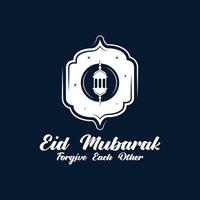 eid al Fitr mubarak logo design con il concetto di lanterne e moschee. logo per saluti, amicizia, I musulmani e celebrazione vettore