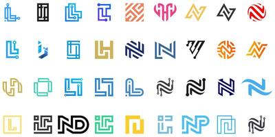 impostato di alfabeto lettera monogramma loghi per digitale, tecnologia e finanziario aziende vettore