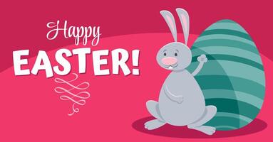contento cartone animato Pasqua coniglietto con dipinto uovo saluto carta vettore