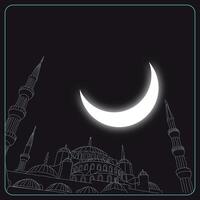 moschea e mezzaluna Luna. islamico o Ramadan concetto. laylat al-qadr o kadir gecesi sfondo. vettore