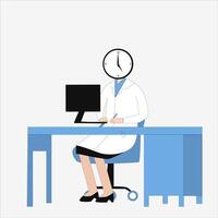 femmina medico seduta a il opera scrivania vettore