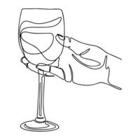 mano Tenere bicchiere, cocktail uno linea disegno, continuo moderno illustrazione vettore