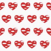 bellissimo geometrico senza soluzione di continuità modello vettore. bianca nube nel rosso cuore su rosa punto sfondo. carino San Valentino sfondo. design per tessuto, tessile, ragazzo stoffa, involucro carta, vestire, washi nastro, carta. vettore