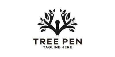 albero logo design con negativo spazio penna, logo design modello simbolo, creativo idea. vettore