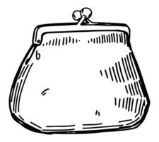 moneta borsa schizzo. mano disegnato vettore illustrazione di Vintage ▾ portafoglio, tasca titolare per i soldi. schema clipart isolato su bianca sfondo.