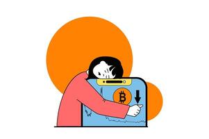 criptovaluta mercato concetto con persone scena nel piatto ragnatela design. donna fabbricazione rischio investimenti nel crypto e perdente i soldi. vettore illustrazione per sociale media striscione, marketing Materiale.