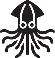 minimo calamaro vettore icona, piatto simbolo, nero colore silhouette, bianca sfondo 15