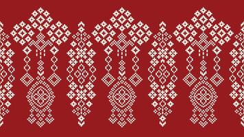 tradizionale etnico motivi ikat geometrico tessuto modello attraversare punto.ikat ricamo etnico orientale pixel rosso sfondo. astratto, vettore, illustrazione. trama, natale, decorazione, carta da parati. vettore