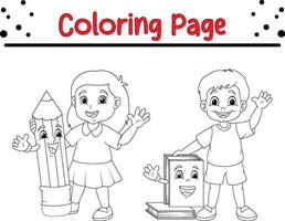 carino contento bambini colorazione libro pagina. nero e bianca vettore