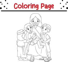 contento famiglia colorazione pagina per bambini vettore