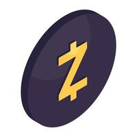 zec moneta icona nel isometrico design vettore