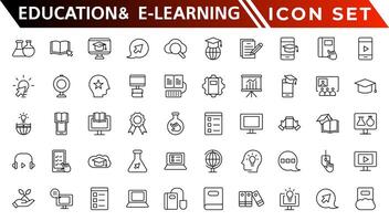 formazione scolastica e e-learning ragnatela icone nel linea stile. scuola, Università, manuale, apprendimento. vettore illustrazione