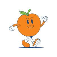 arancia retrò mascotte. divertente cartone animato personaggio di arancia. vettore