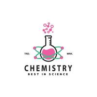 vettore illustrazione di chimico tubo logo icona con rotante atomi