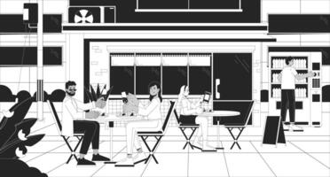 marciapiede ristorante a sera monocromatico cartone animato piatto illustrazione vettore