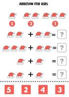 foglio di lavoro aggiuntivo con cappello di Natale dei cartoni animati. gioco di matematica. vettore