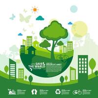 ecology.green cities aiuta il mondo con idee ecologiche concept.vector illustrazione vettore