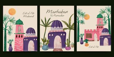 islamico saluto carta con fiore e pianta illustrazione per Ramadan eid mubarak islamico giorno. vettore