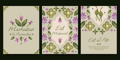 islamico saluto carta con fiore e pianta illustrazione per Ramadan eid mubarak islamico giorno. vettore
