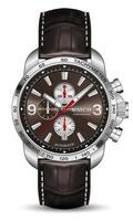 realistico orologio orologio cronografo argento Marrone viso rosso freccia nero numero su bianca sfondo design per uomini lusso vettore