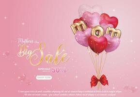 rosa La madre di giorno vendita sfondo con cuore e mamma lettera palloncini vettore