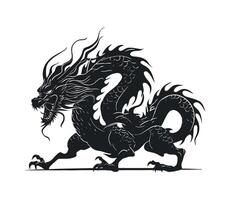 Cinese Drago minimalista logo e silhouette vettore su bianca sfondo