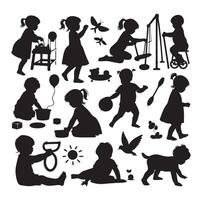 bambino piccolo bambino attività sagome illustrazione, impostato di bambini giocando con giocattoli vettore