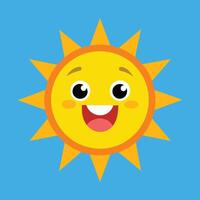 carino cartone animato sorridente sole. divertente sole vettore su un isolato sfondo