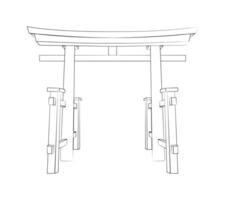 torii cancello. schema illustrazione. Ingresso per un antico giapponese tempio. disegnato a mano Immagine. viaggio per Giappone. lineare vettore illustrazione.