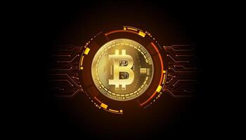 oro digitale bitcoin su un' bellissimo futuristico circuito asse, bitcoin sfondo concetto. criptovaluta finanziario sistema senza intermediari vettore