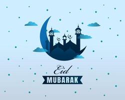 eid mubarak saluto carta sfondo con moschea e Luna gratuito vettore illustrazione