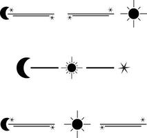 Luna e sole divisori, paragrafo e testo divisori, frontiere, montatura e separatori con mezzaluna Luna e stelle vettore