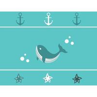 modello di balene, stella marina, ancore e bolle. carino decorativo design per sfondo, tessuto, tessile e sfondi. vettore