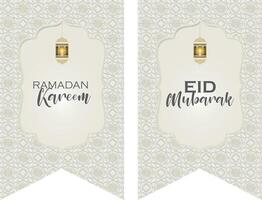 Ramadan kareem eid mubarak ghirlanda pavese manifesto sfondo bianca beige vettore