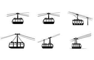 silhouette di Due aria cavo cabine, cavo auto gondola icona vettore illustrazione