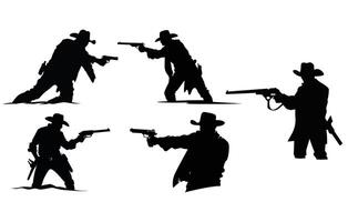 silhouette di cowboy o occidentale americano guardia forestale con fucile piatto vettore illustrazione